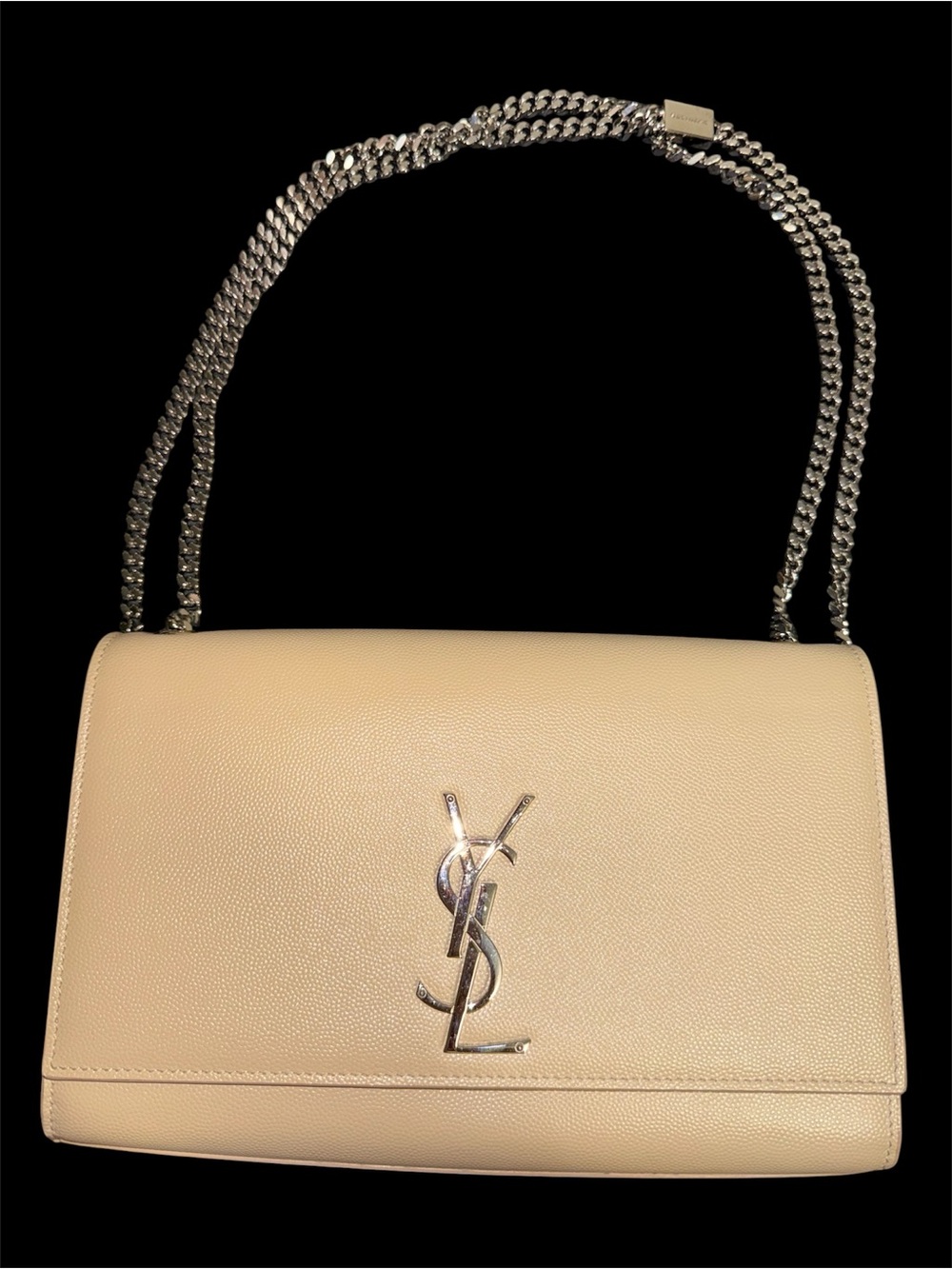 Saint Laurent Beige Leather Shoulder Bag with Silver YSL Chain